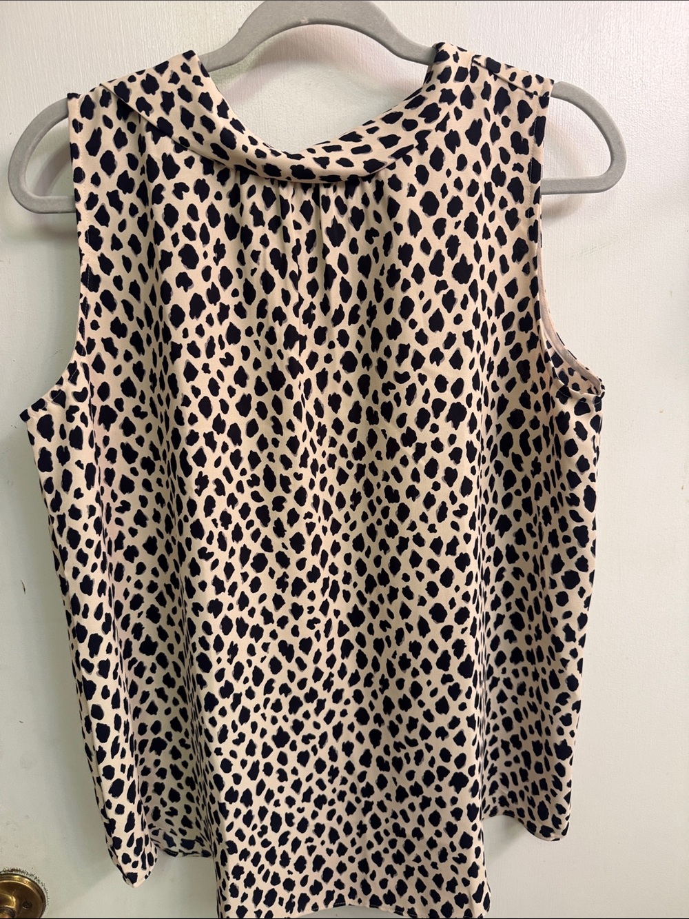 Ann Taylor Cream and Black Leopard Print Sleeveless Cowl Neck Top